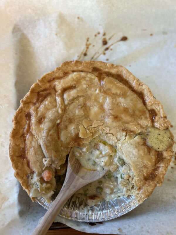 Ina Garen Chicken Pot Pie with one cut made in the side