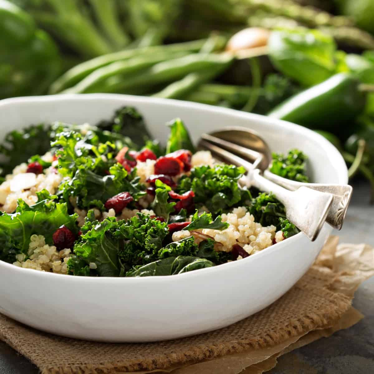 Kale Salad in white bowl
