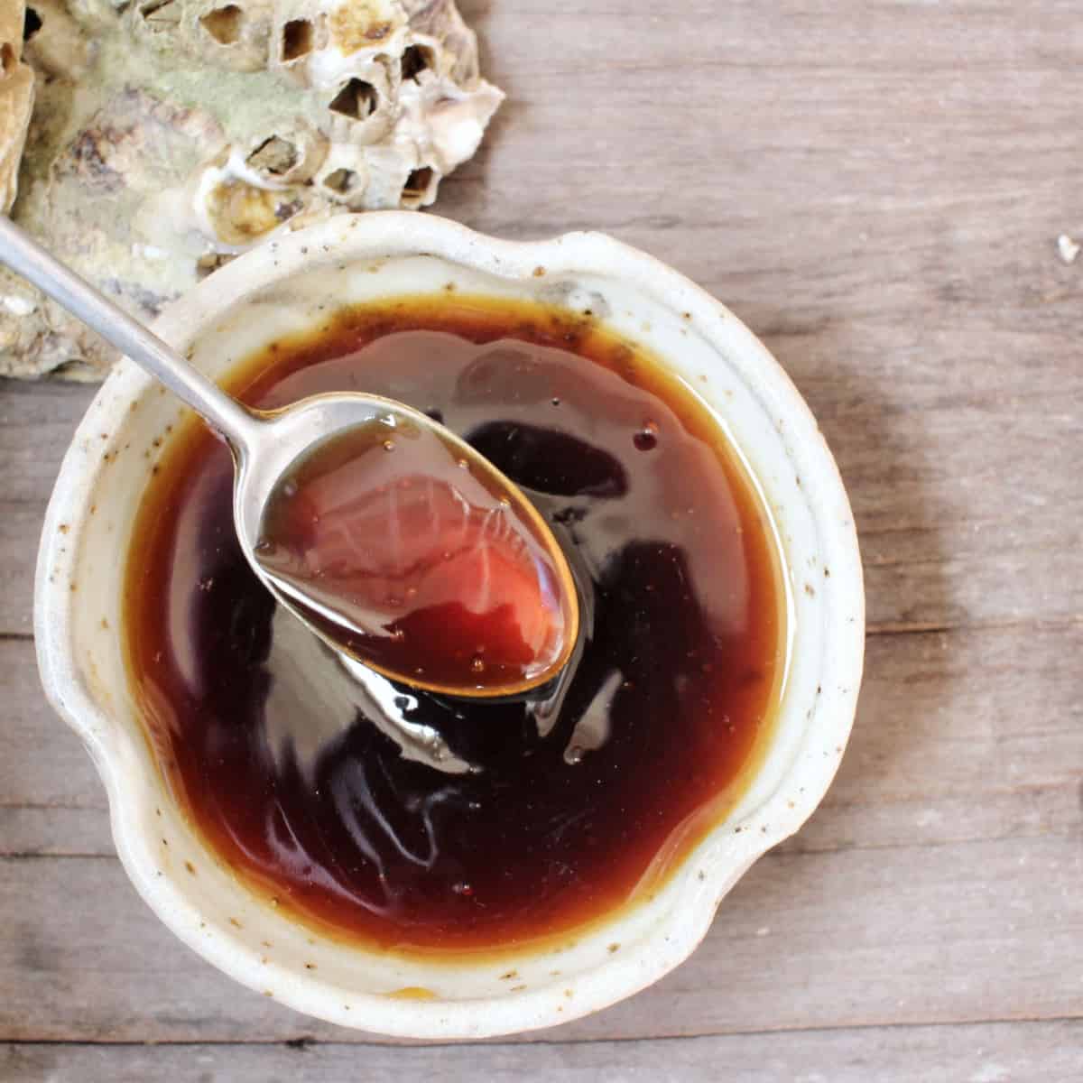 Oyster Sauce in white serving dish
