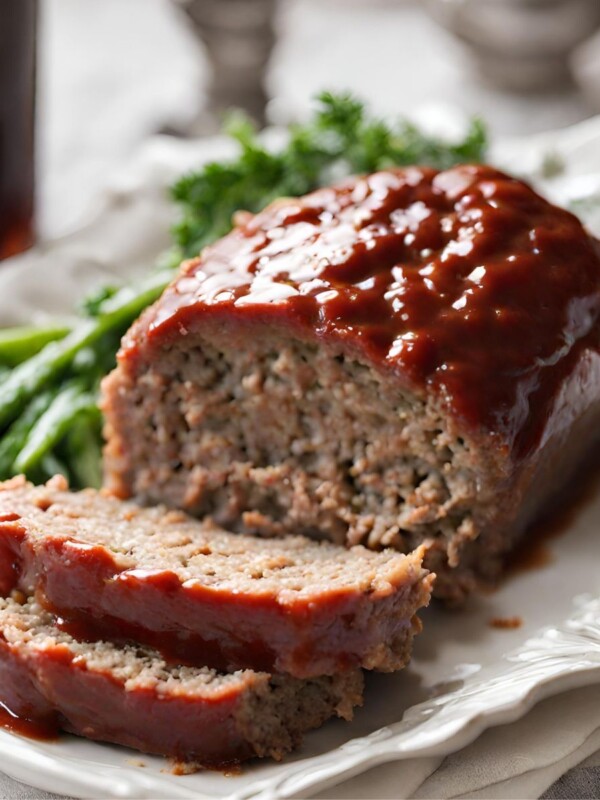 Ina Garten's Famous Meatloaf on White serving dish