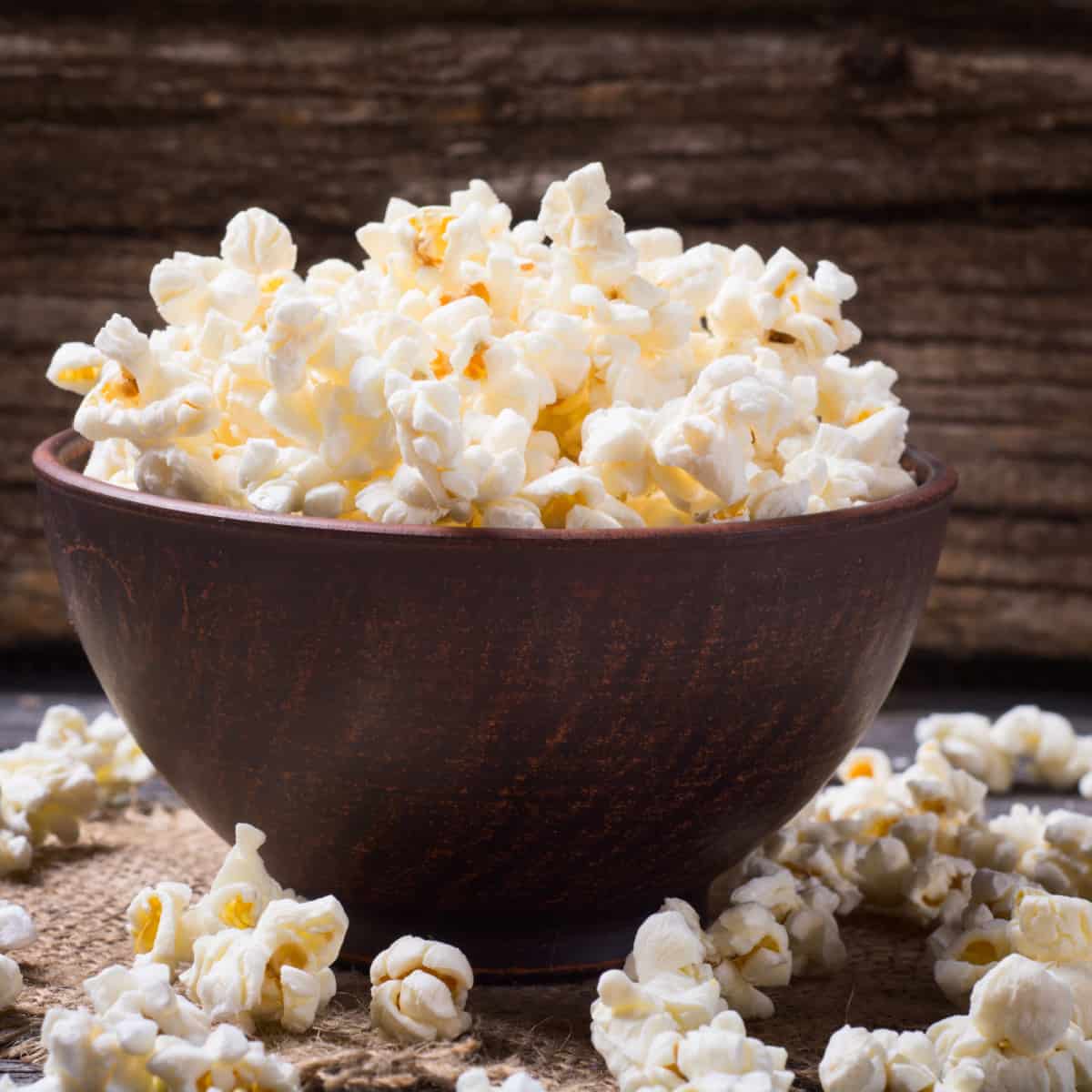 popcorn in wooden bowl