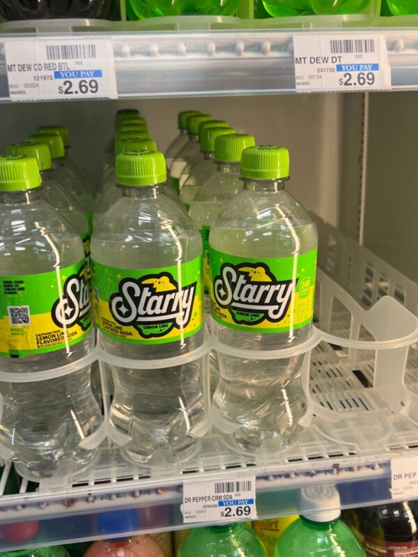 Starry soda on shelf