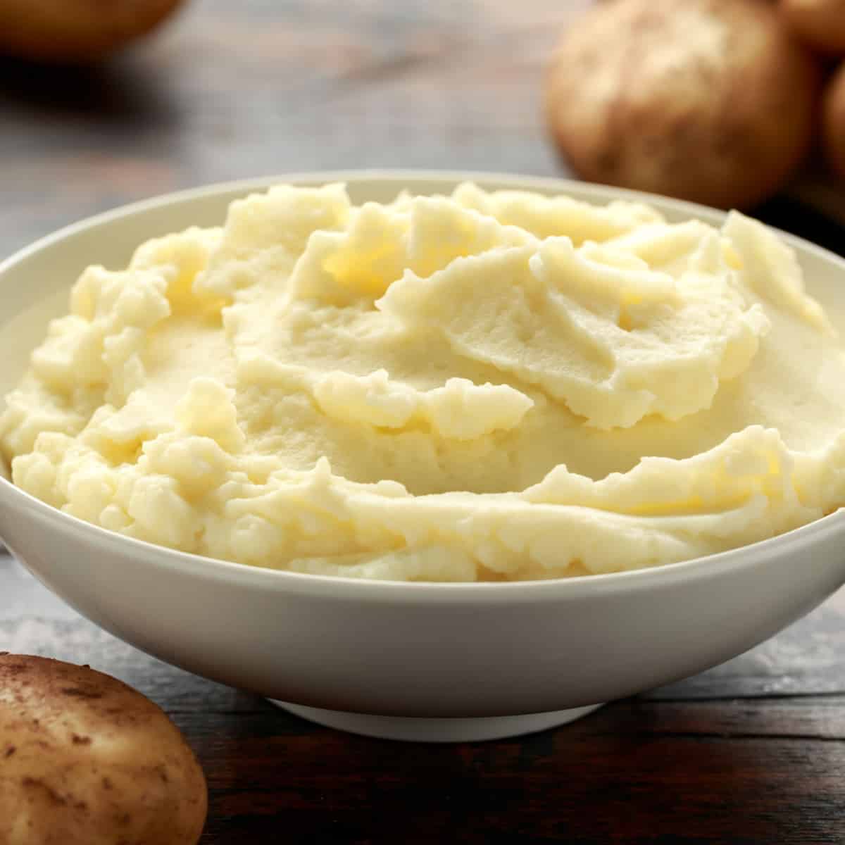 Mashed Potatoes In white bowl