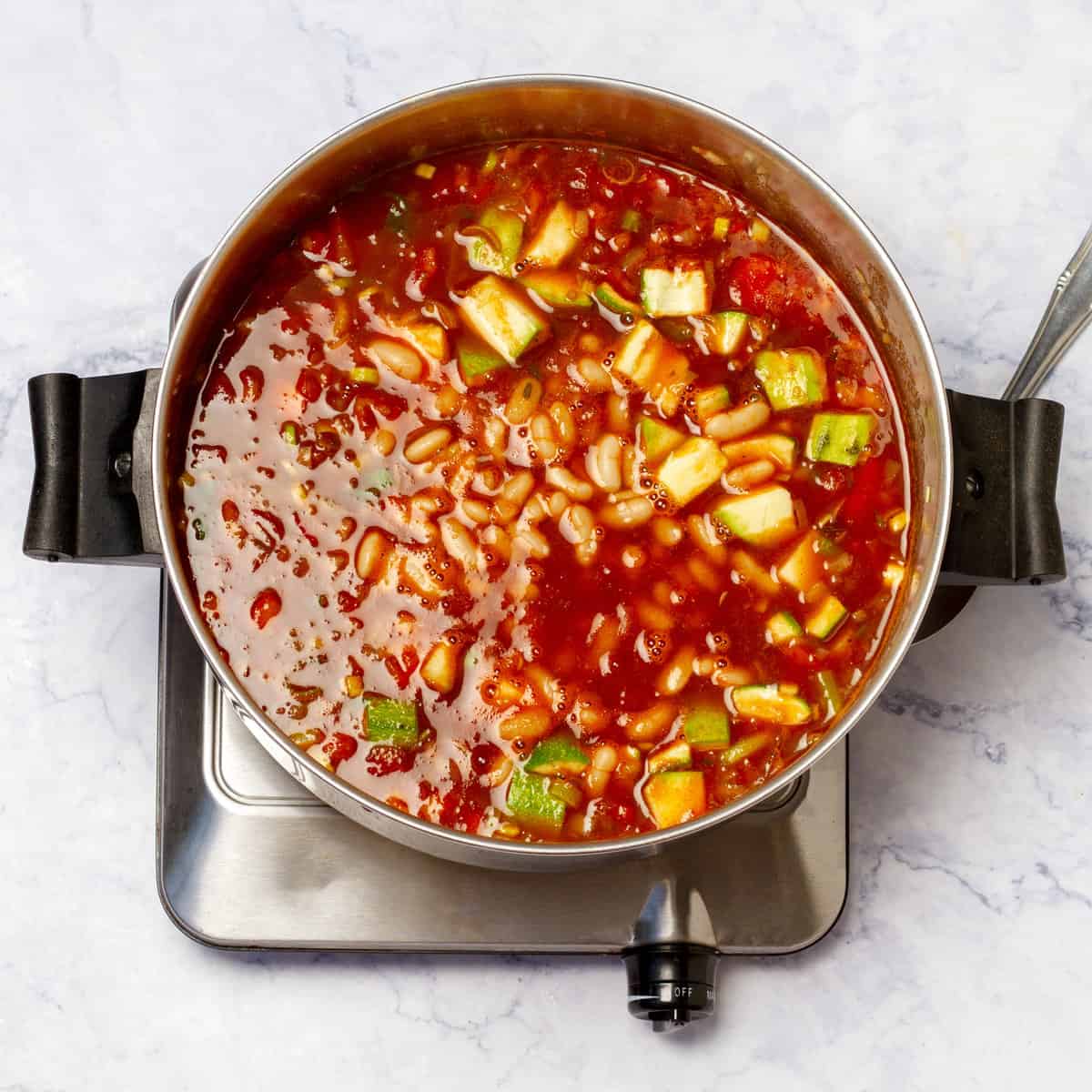 Minestrone Soup cooking on medium flame