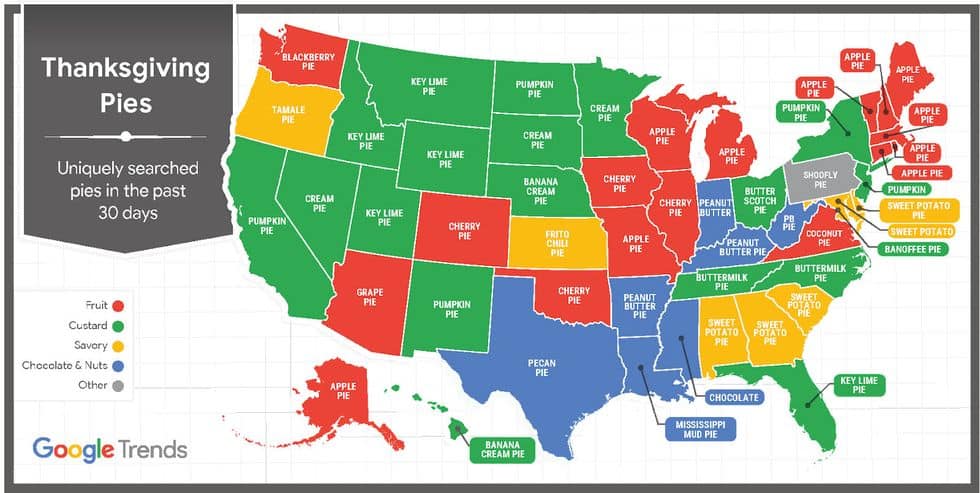 Map of popular pies by state from Google Trends