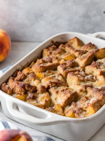 French Toast Casserole in White Baking Dish