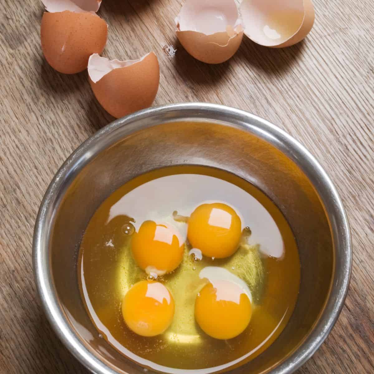 Eggs in metal bowl