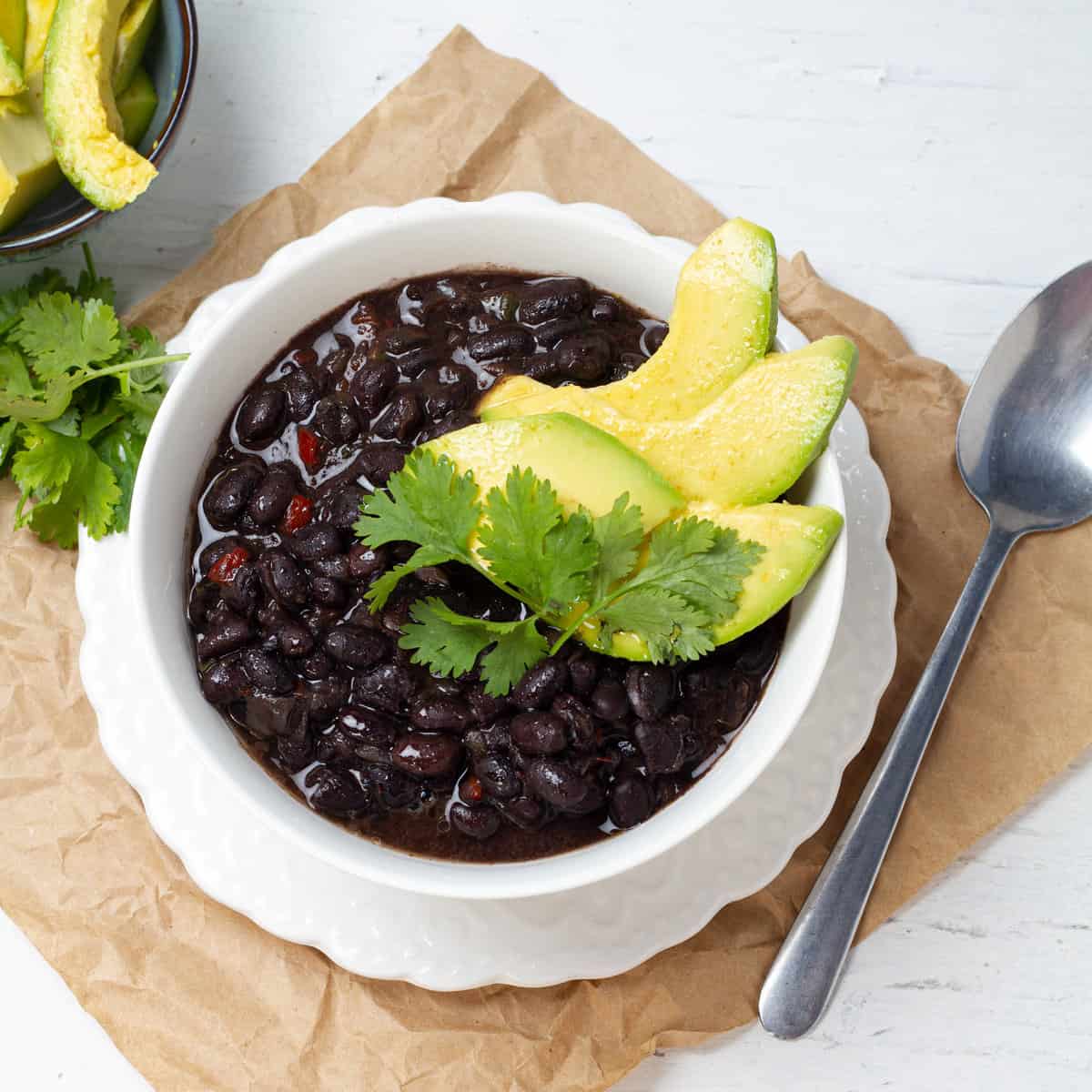 Black Bean Soup served with Avacado dressing