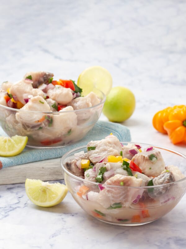 Two bowls of Ceviche served