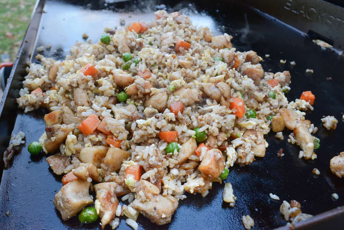 chicken fried rice finished on blackstone
