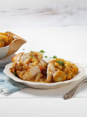 French Onion Chicken Casserole served on table