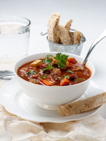 Goulash served in a bowl