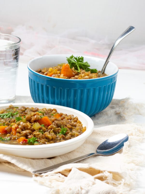 Lentil Soup served in bowl and plate