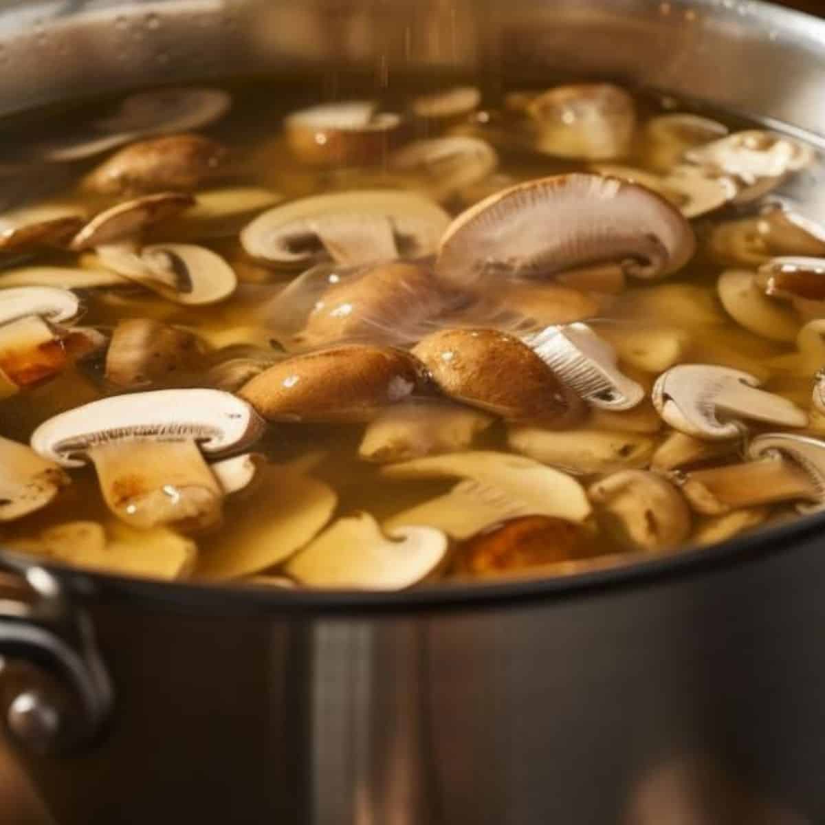 boiling mushrooms in large stock pot