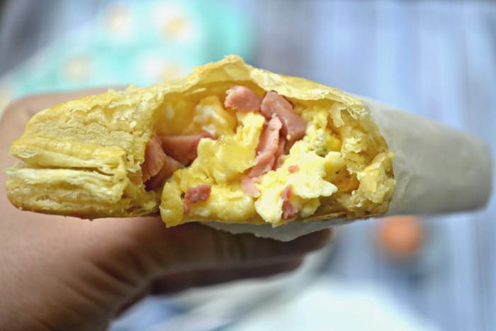 Scrambled eggs puff pastry pies