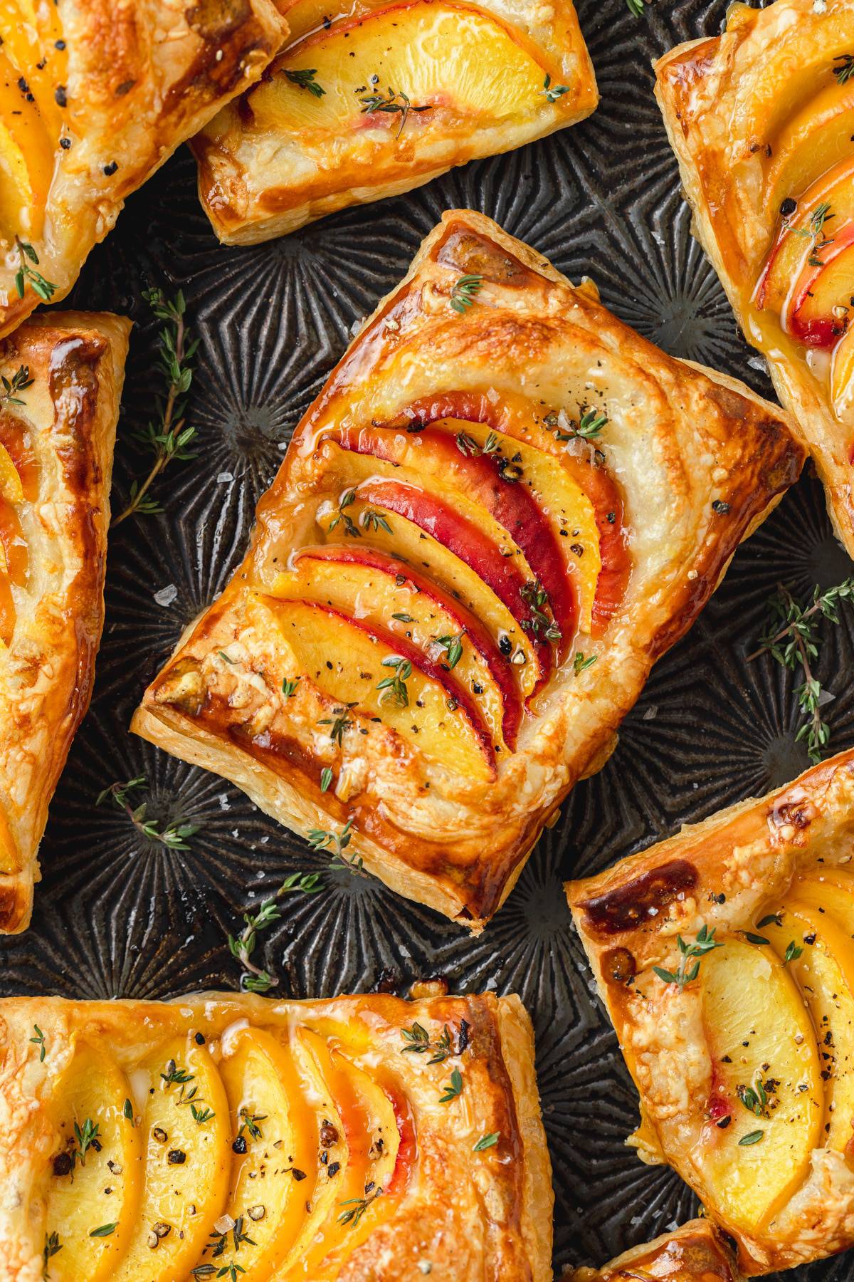 Peach and thyme puff pastry tarts