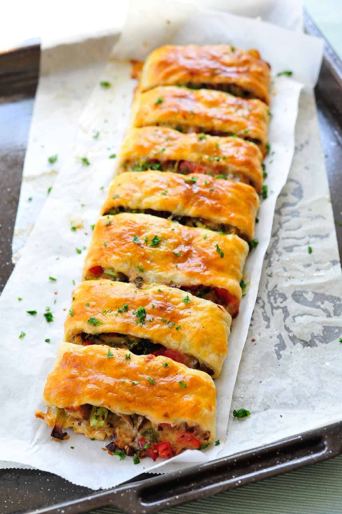 Puff pastry strudel with vegetable and cheese