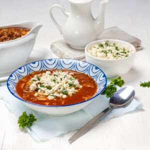 Lasagna Soup served in bowl