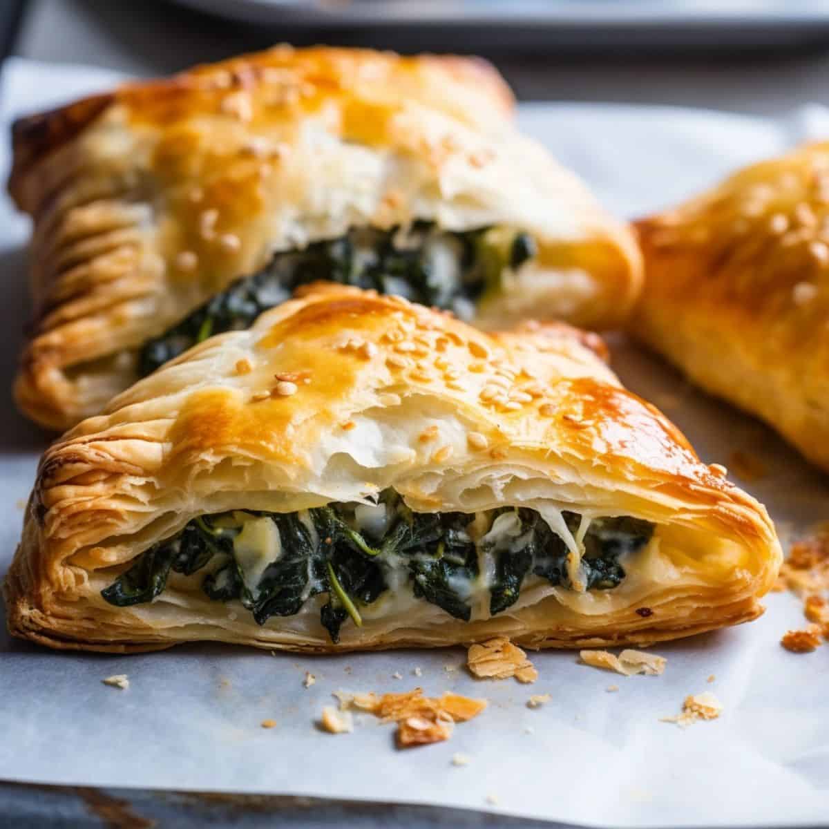 spinach hand pies sitting on baking sheet