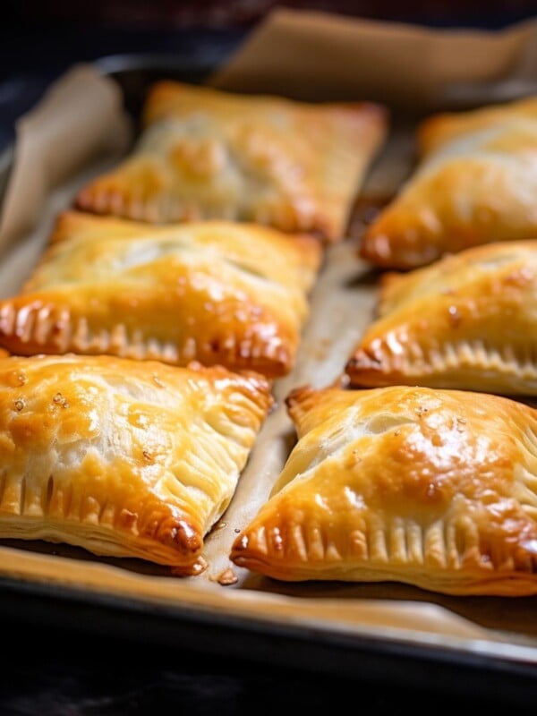 spinach hand pies golden brown sitting on baking sheet