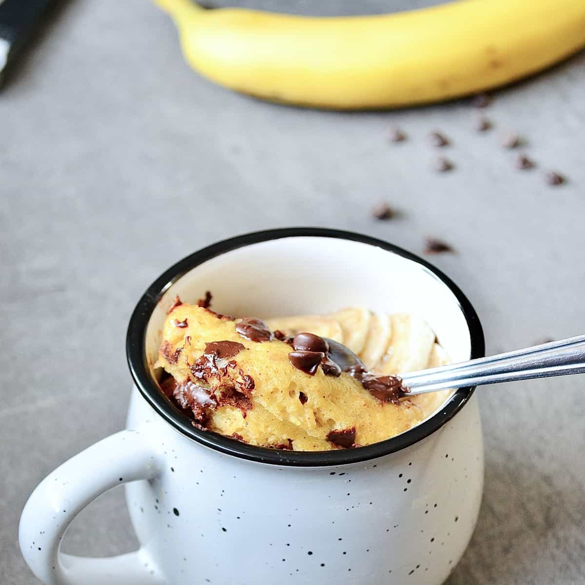 Banana chocolate chip dessert with spoon