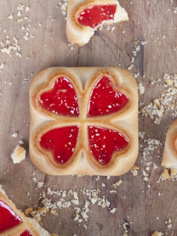 puff pastry cut into heart shapes and then organized in shape of four leaf clover