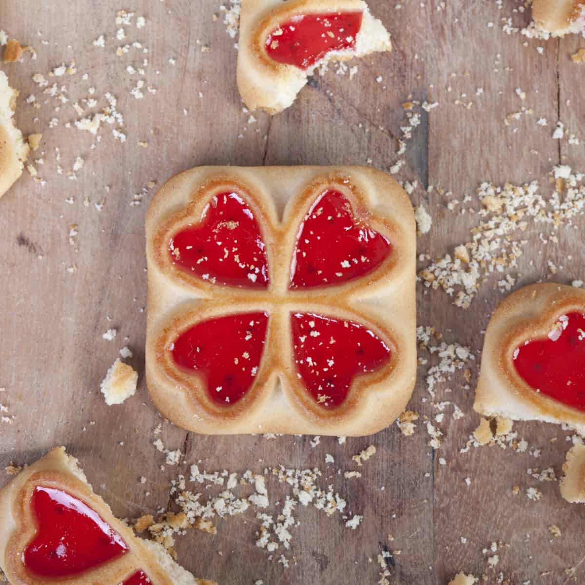 puff pastry cut into heart shapes and then organized in shape of four leaf clover