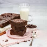 Blender Black Bean Brownies served in a plate with milk glass