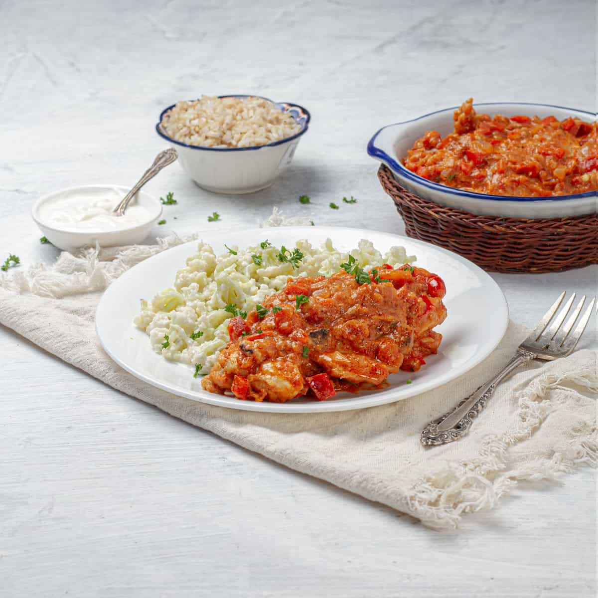 Chicken Paprikash served with rice