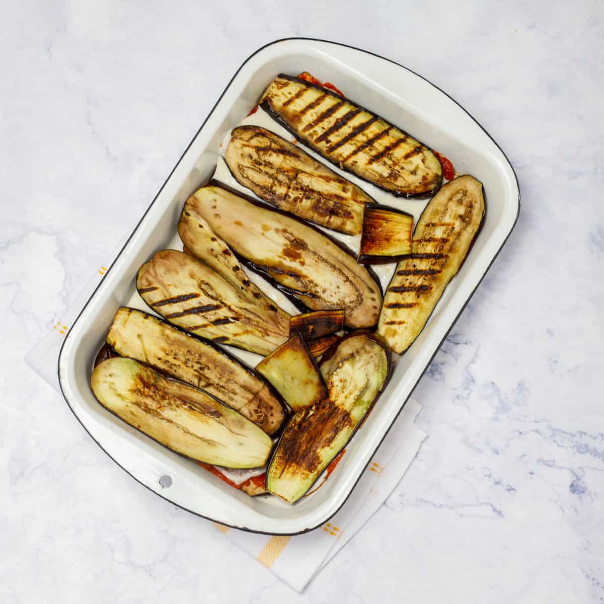 Grilled eggplant slices in backing try