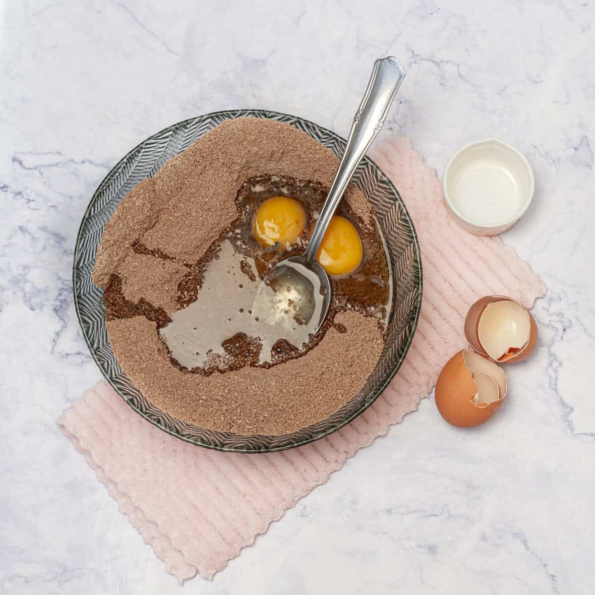 eggs, oil, and water added to Chocolate Cookies dry ingredients
