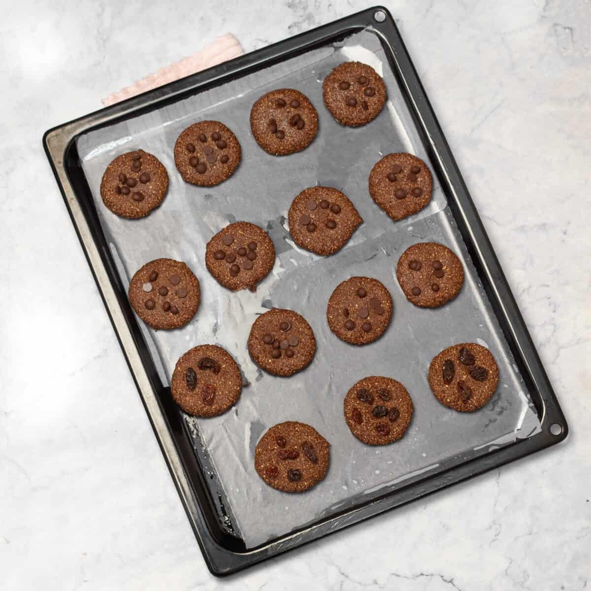 Chocolate Cookies arranged in backing tray