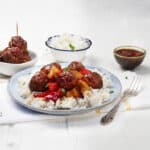 Hawaiian Pork Meatballs served with rice