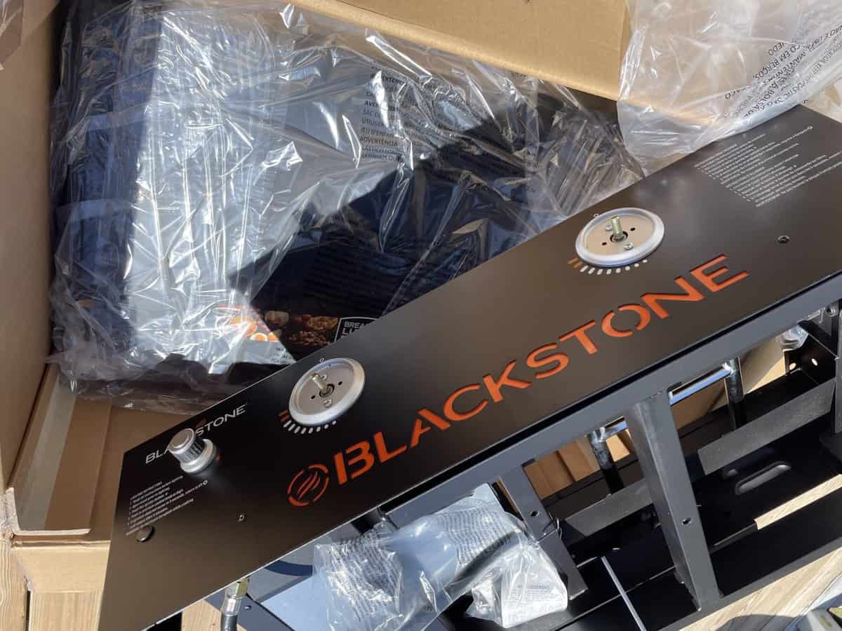 blackstone griddle pieces being unboxed