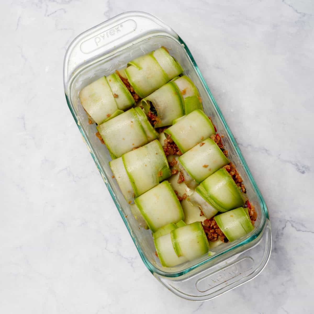 Zucchini Cannelloni rolls in backing tray