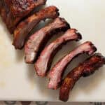 sliced ribs on cutting board