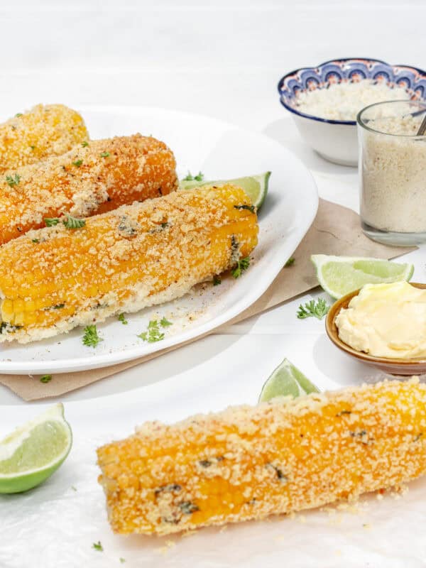 Mexican Street Corn served with yogurt and cheese