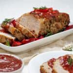 Pork loin with plum sauce served