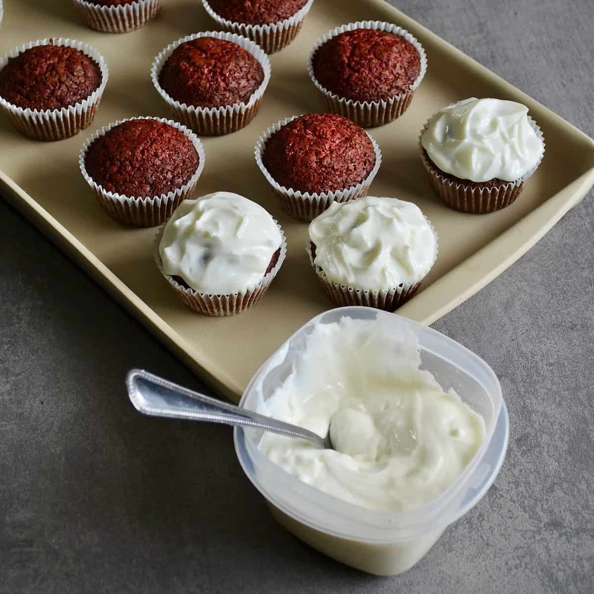 Cream cheese icing and cupcakes