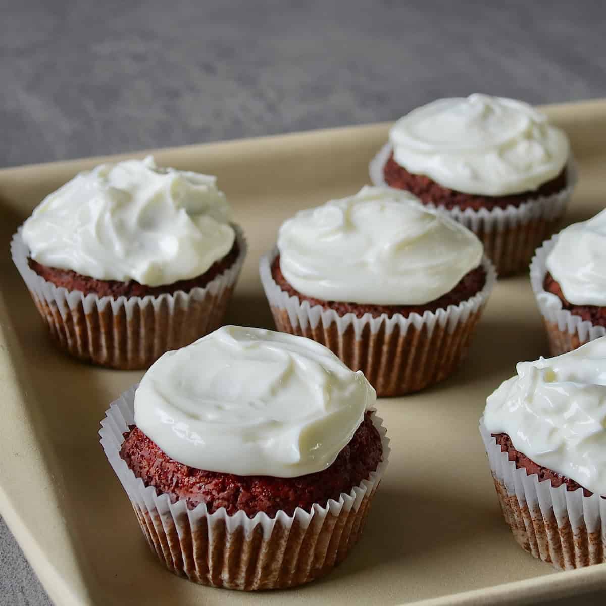 Frosted red velvet cupcakes