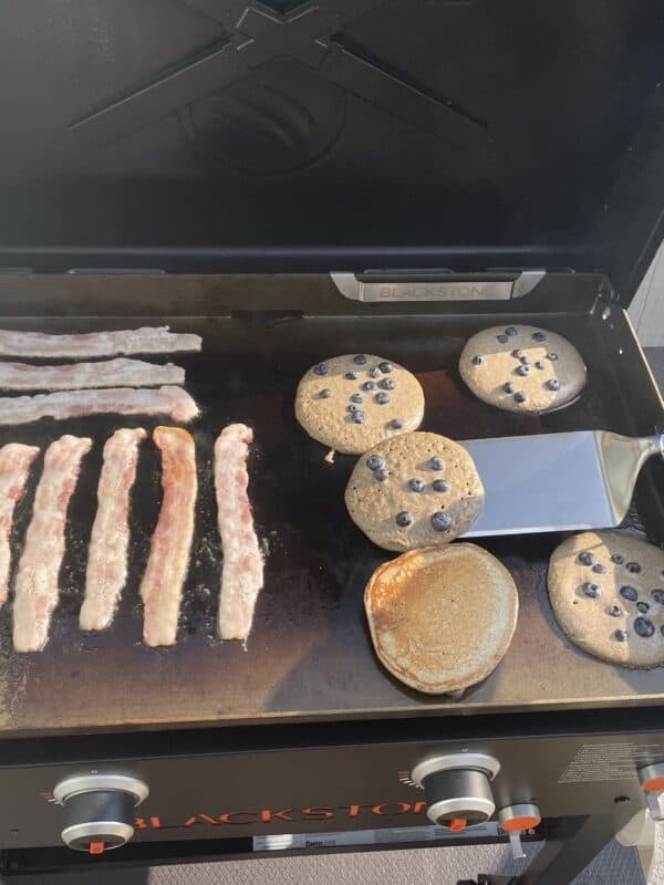 pancakes cooking on blackstone