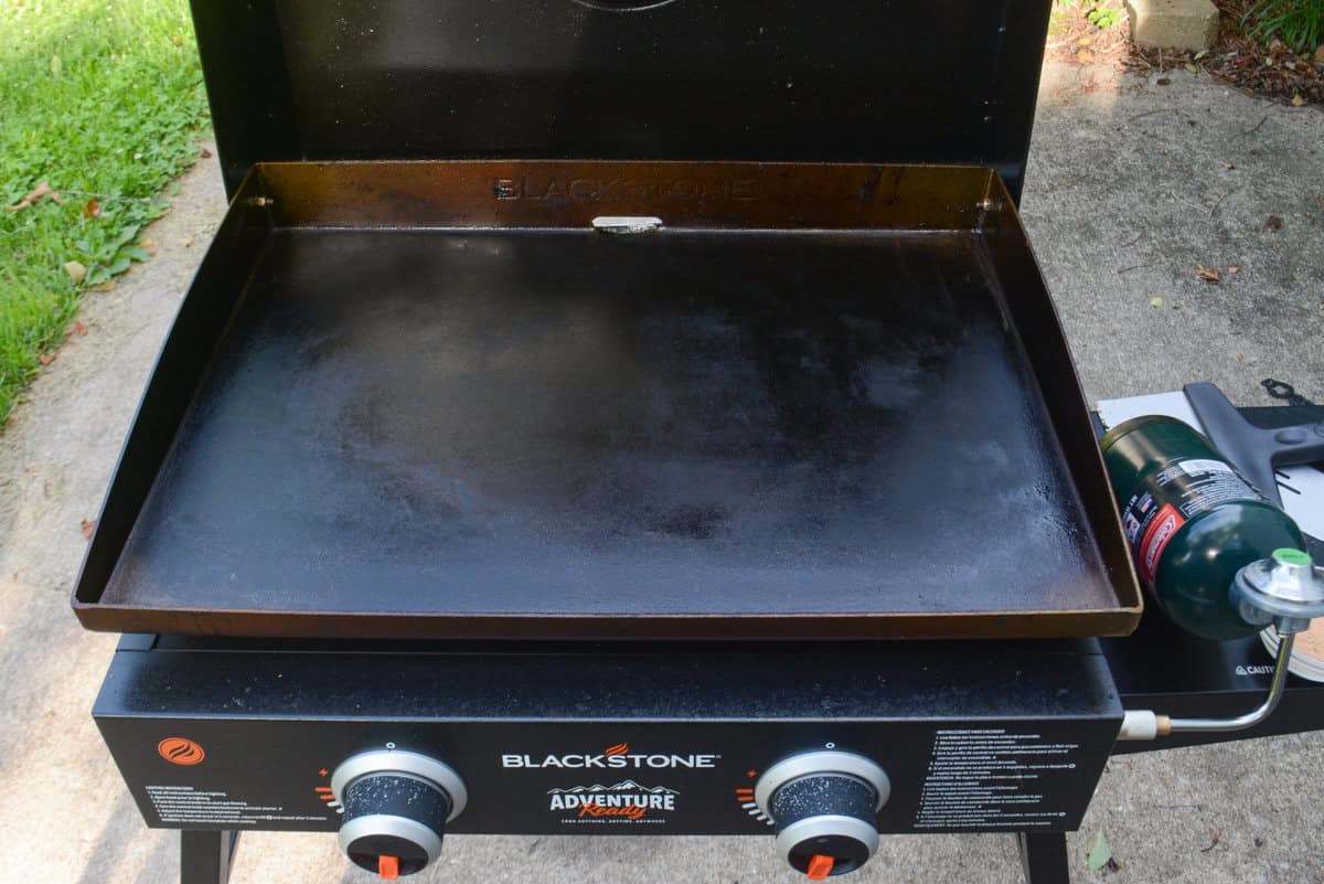A Blackstone grill preheating 
