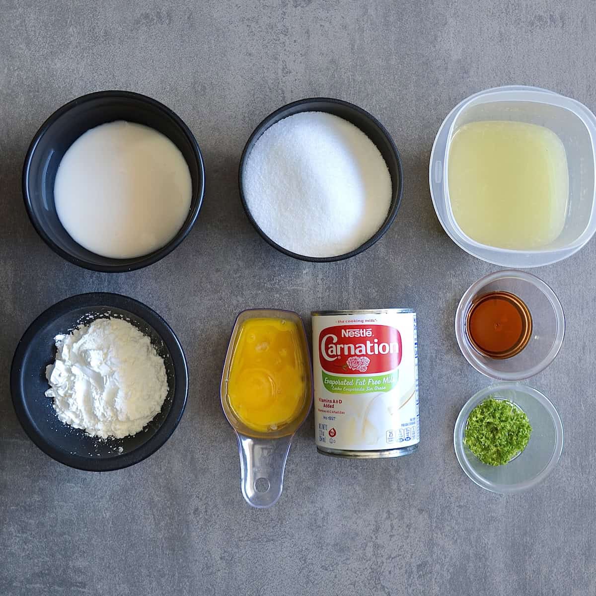Ingredients for key lime pie filling