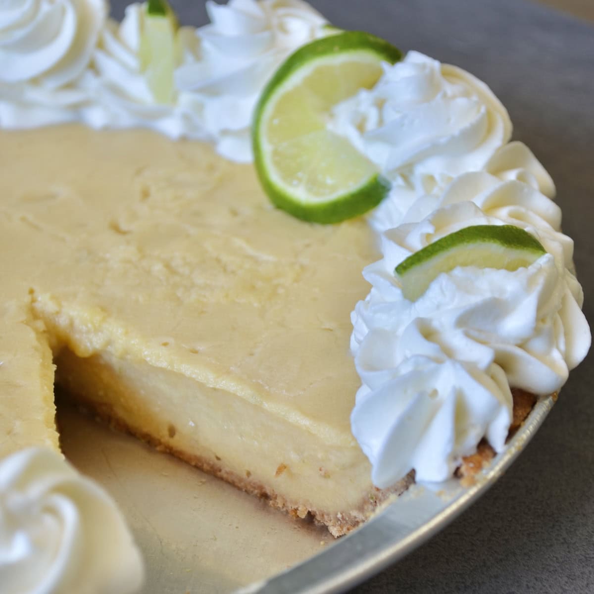 Close up of key lime pie after baking