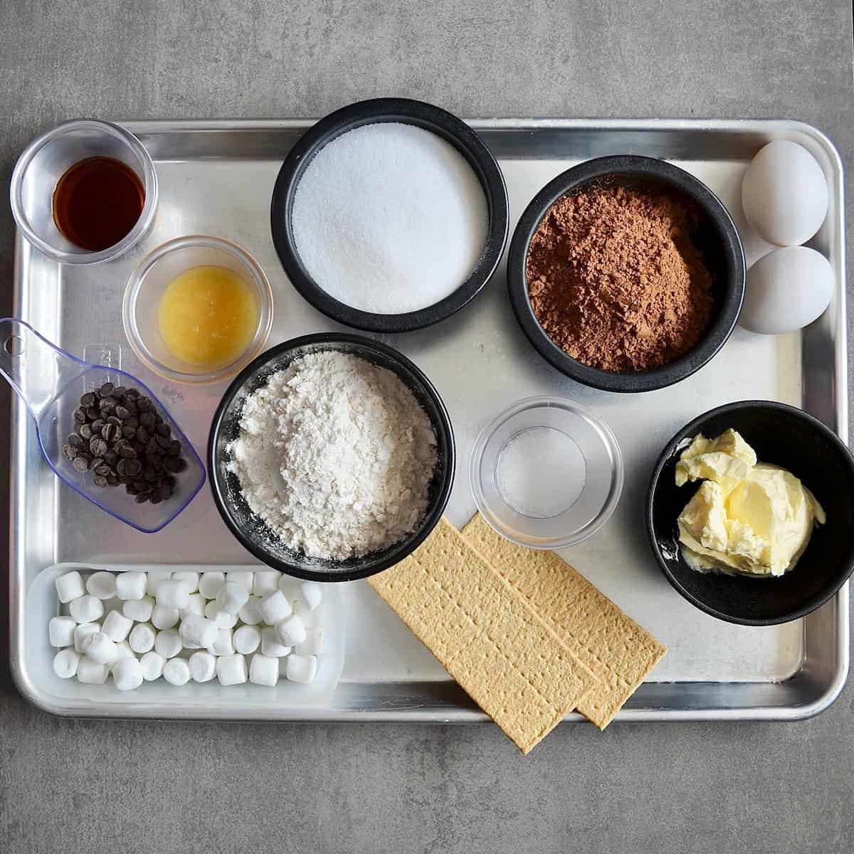 Measured ingredients for making weight watchers brownies