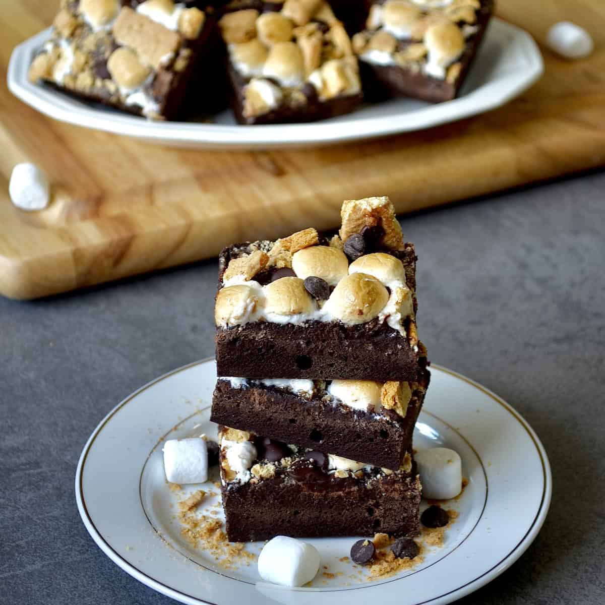 Stack of s'mores brownies