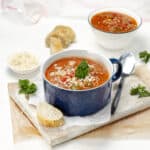Chunky Stuffed Pepper Soup in a pot.