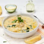 Thick and creamy Chicken Gnocchi Soup in a bowl.