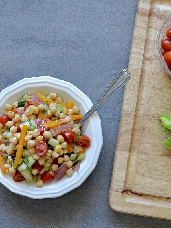 Chickpea salad with fresh tomatoes and cucumber
