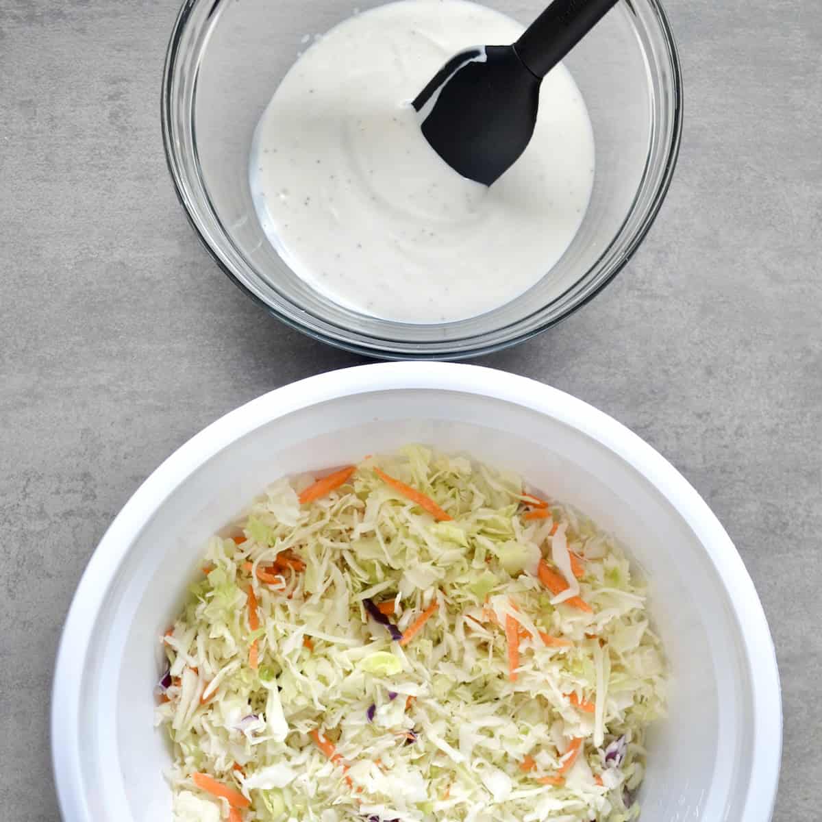 Coleslaw dressing and shredded cabbage